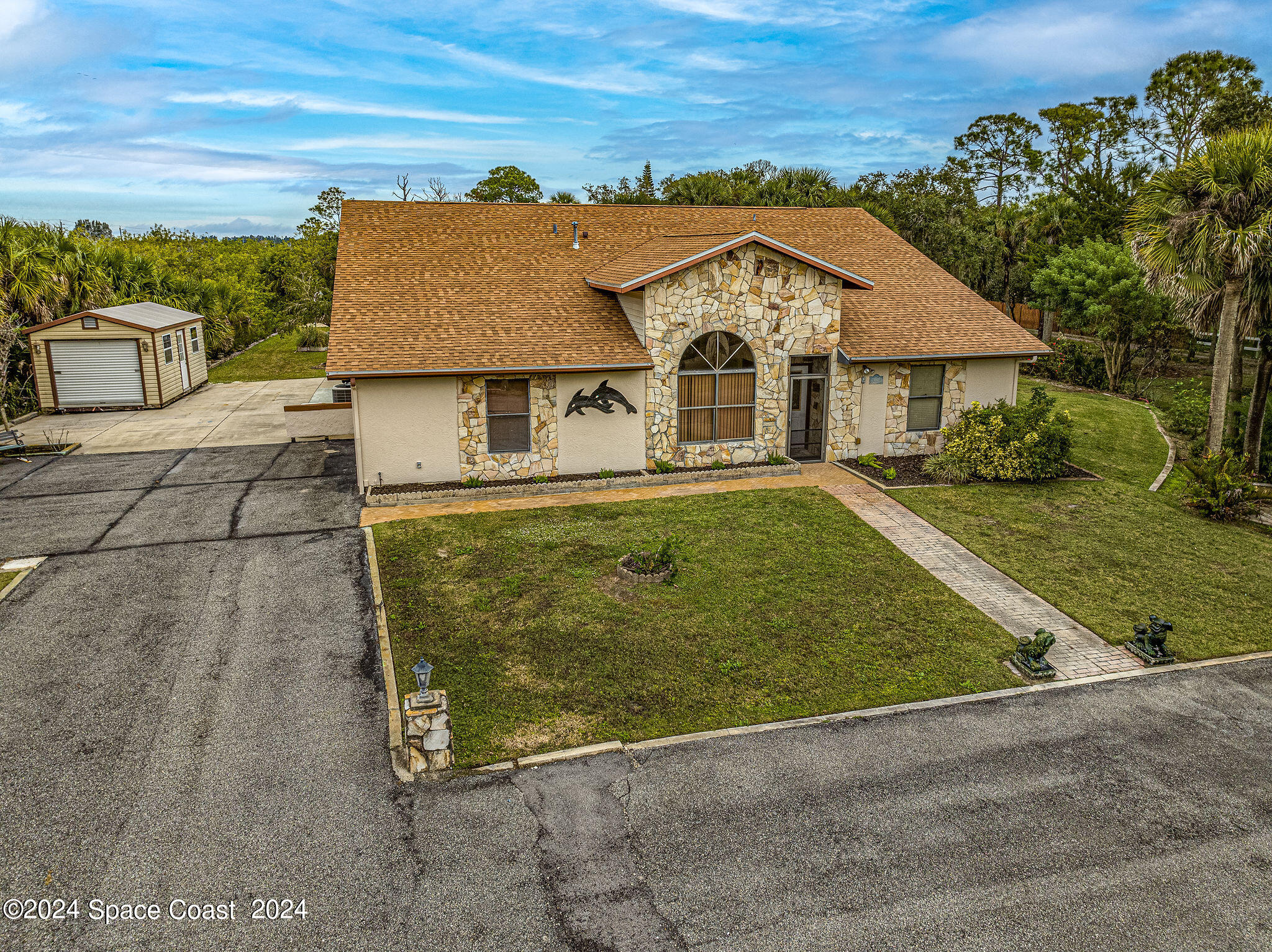 an aerial view of a house