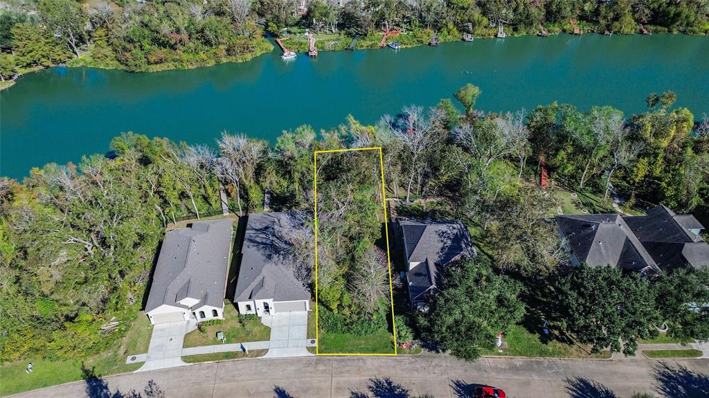 an aerial view of a house with a garden view