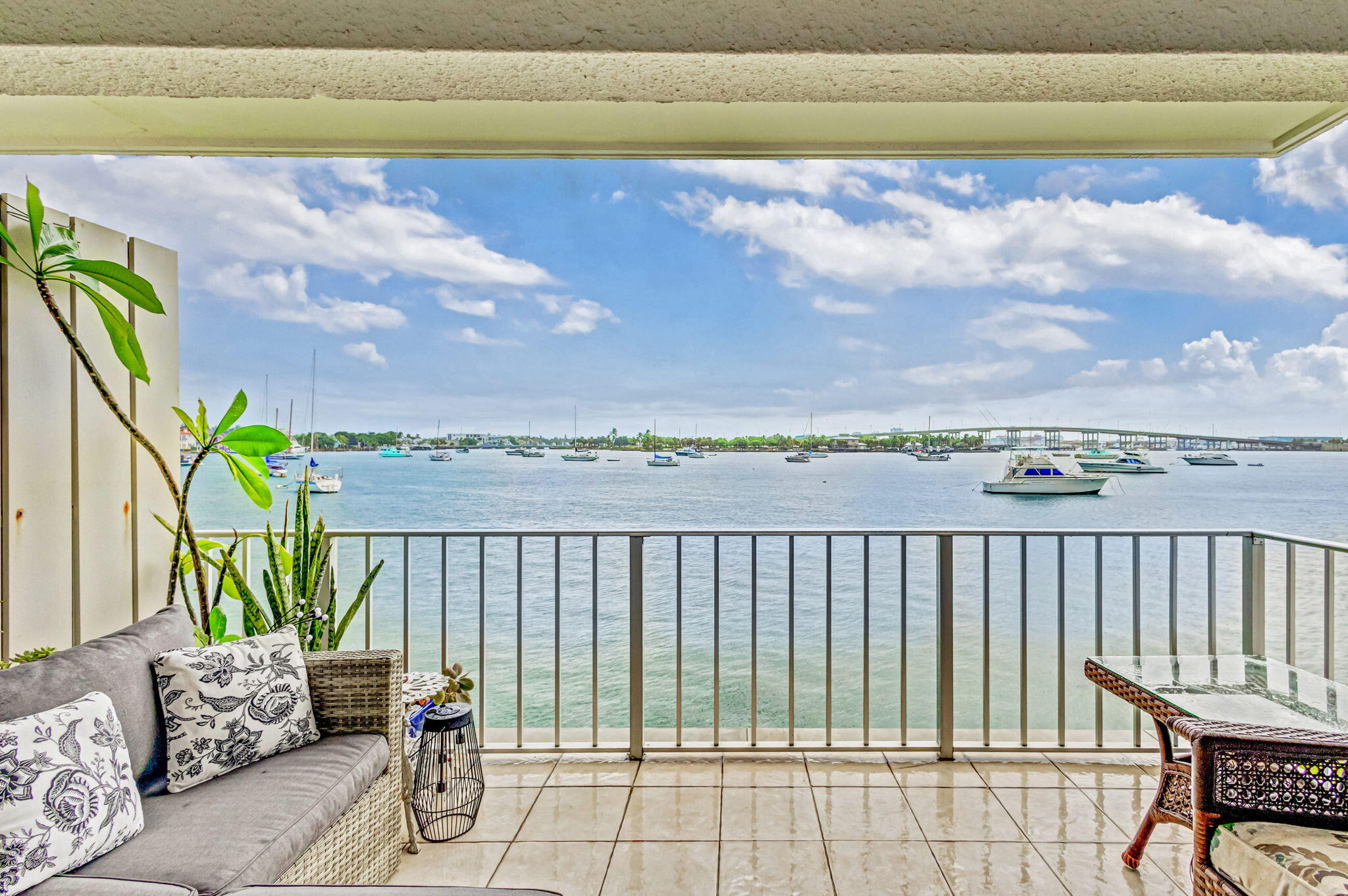 a balcony with furniture