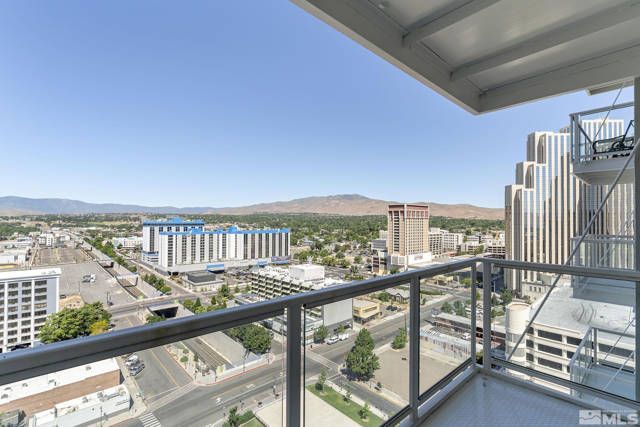 a view of a city from a balcony