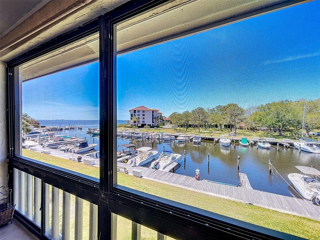 a view of a lake from a window