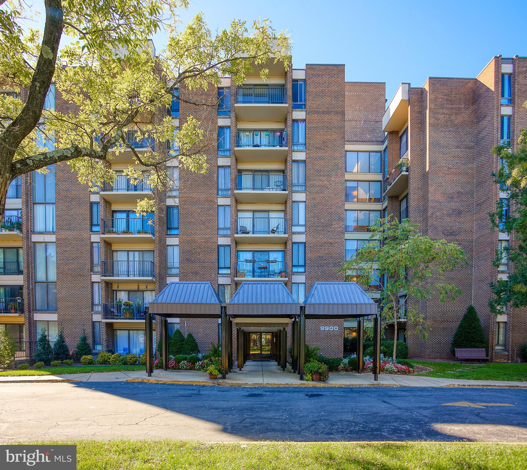 a front view of a multi story building