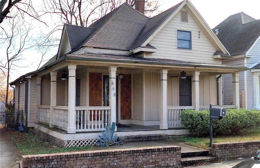 a porch with seating space