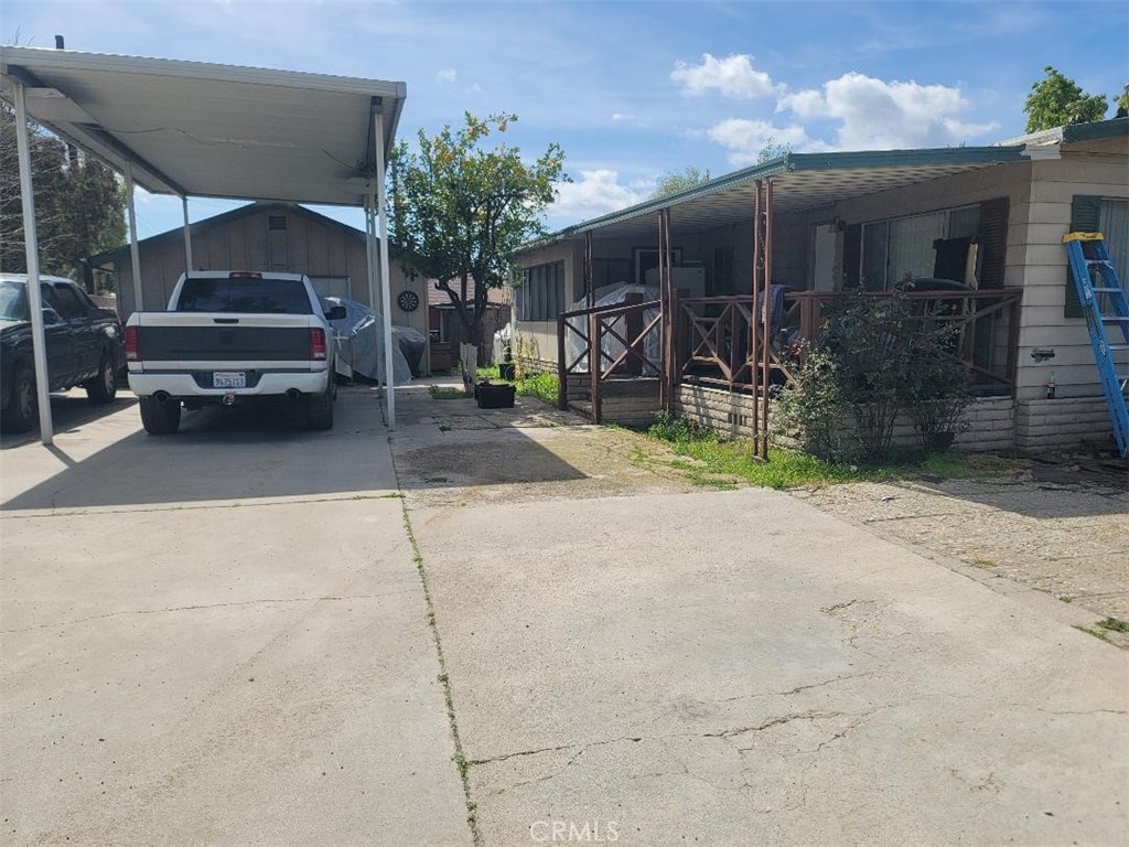 a view of car parked in front of building