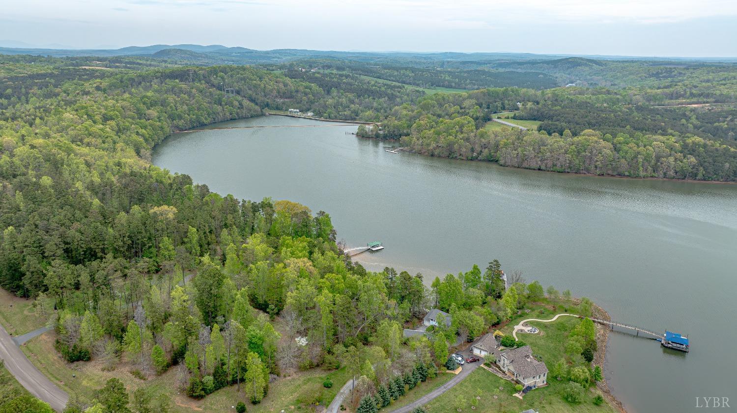 a view of a lake with a mountain in the background