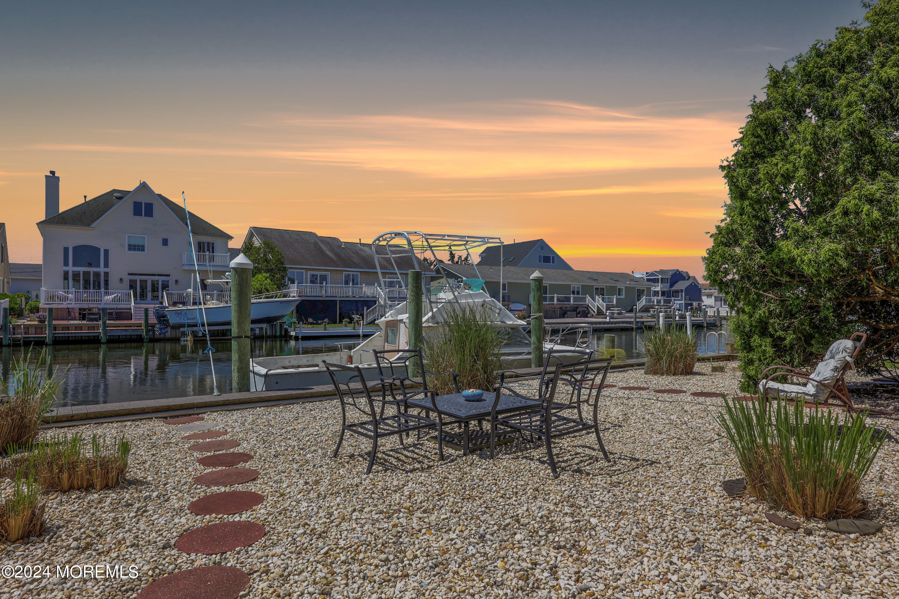 a view of a lake with a terrace