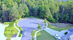 an aerial view of a swimming pool