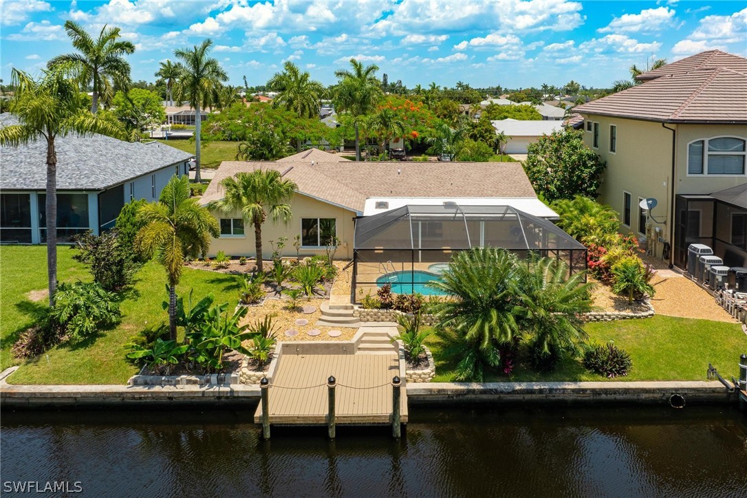 a view of a lake with a patio