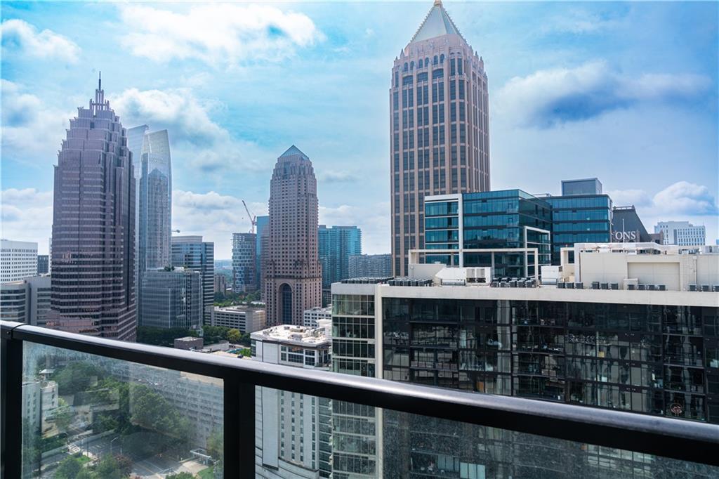 a view of a city from a balcony