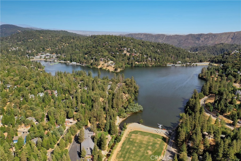 a view of a lake with a mountain in the background