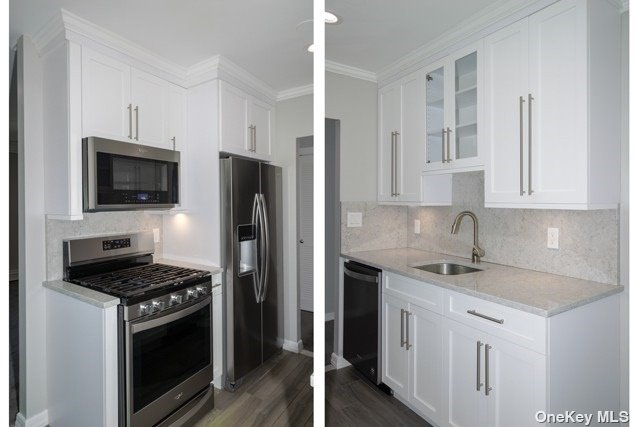 a kitchen with stainless steel appliances a stove a sink and a refrigerator