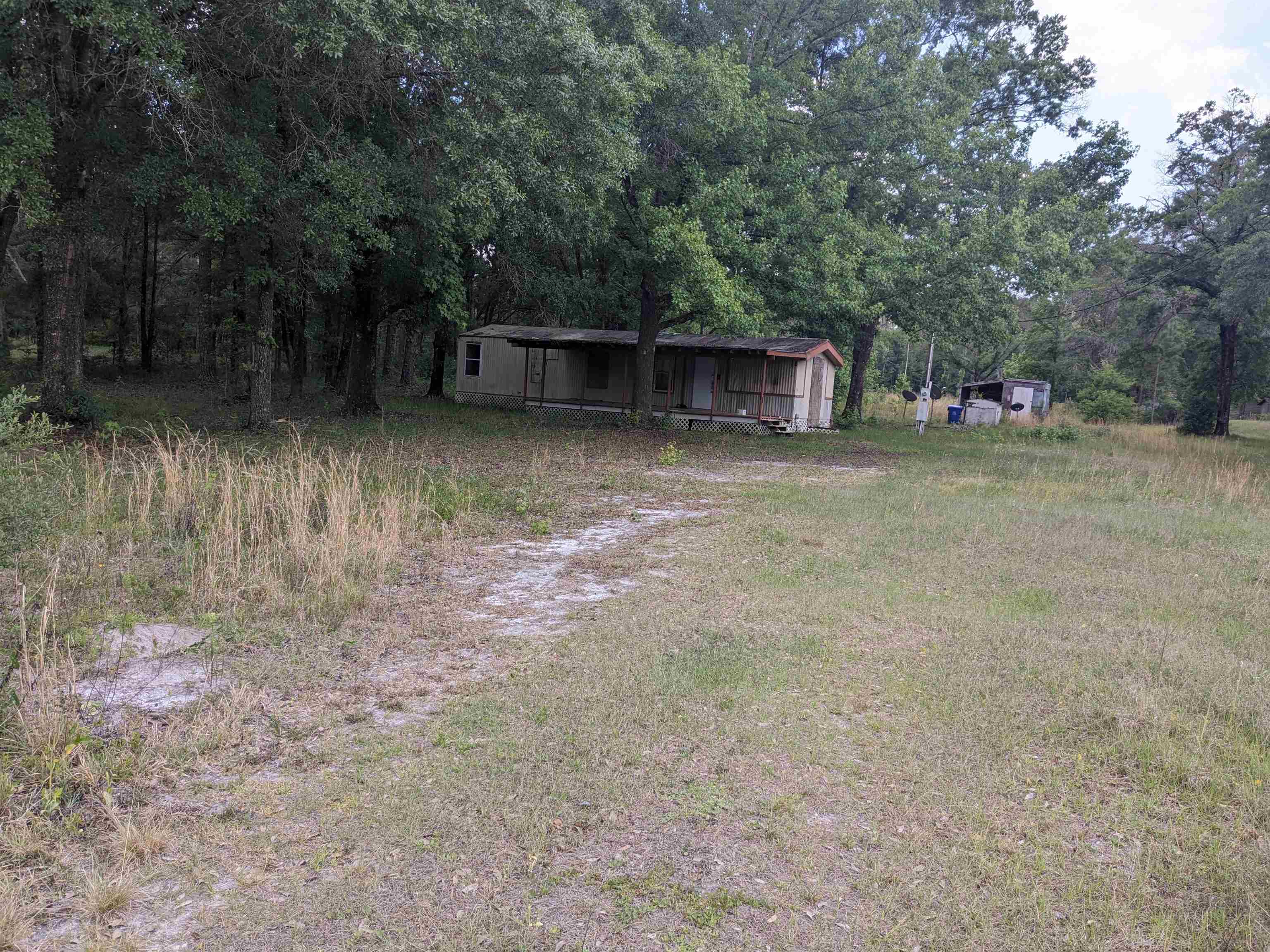 a backyard of a house with lots of green space and tree