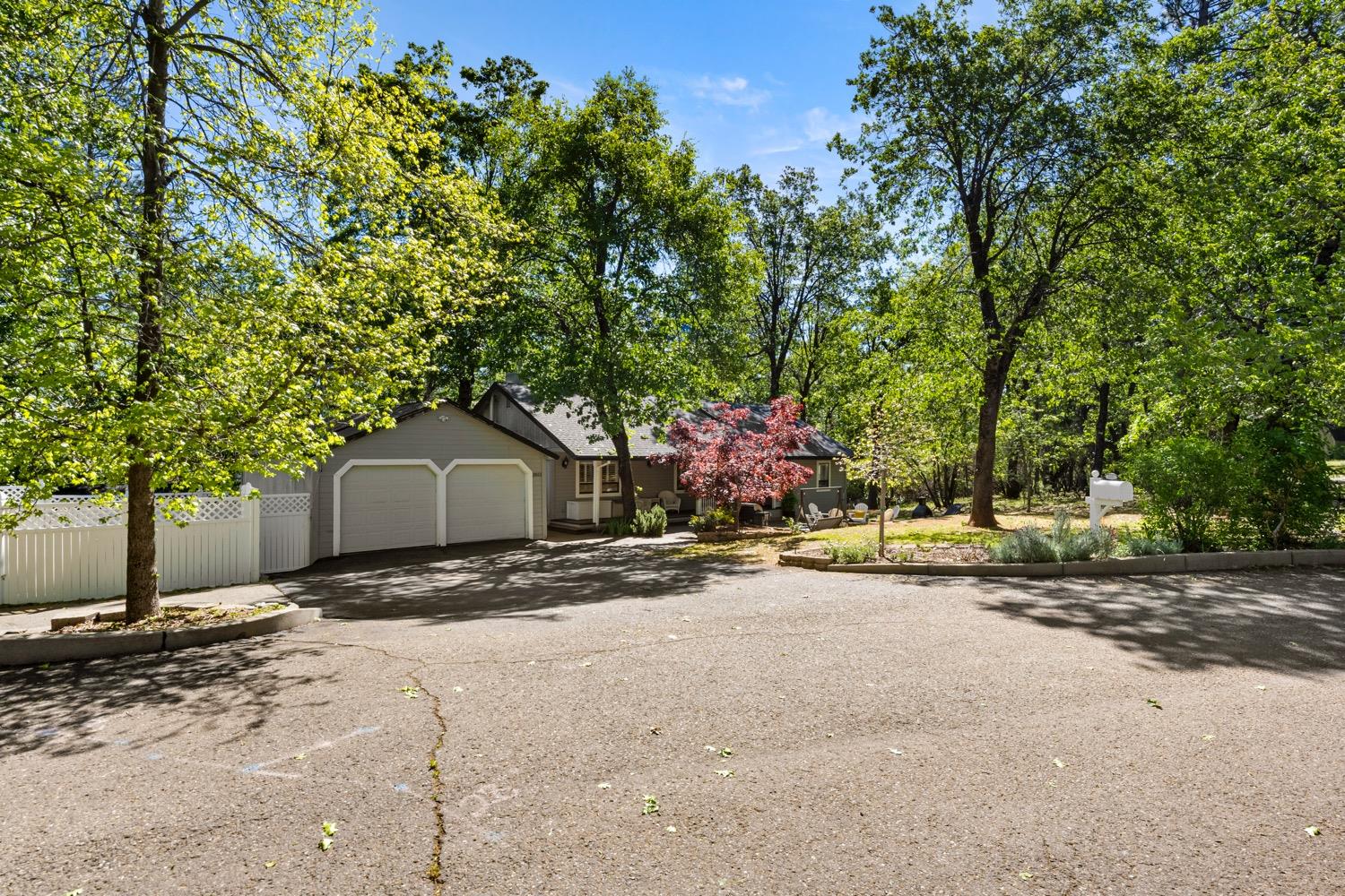 a view of a house with a yard and large tree