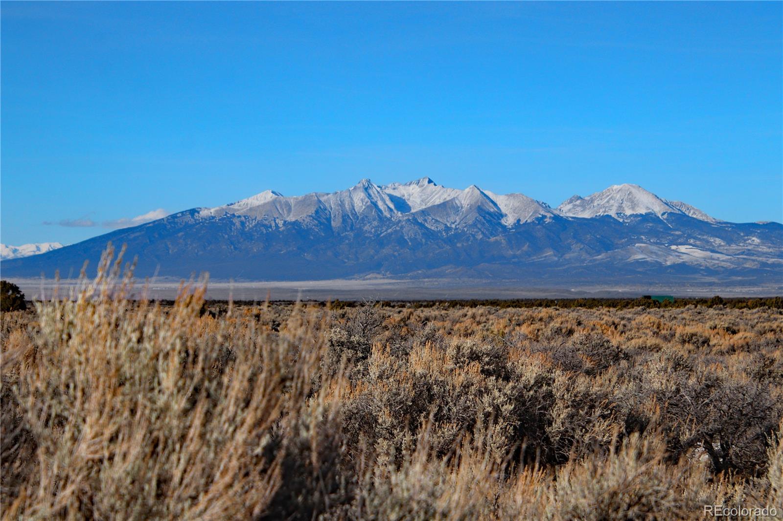 a view of a yard with a mountain view