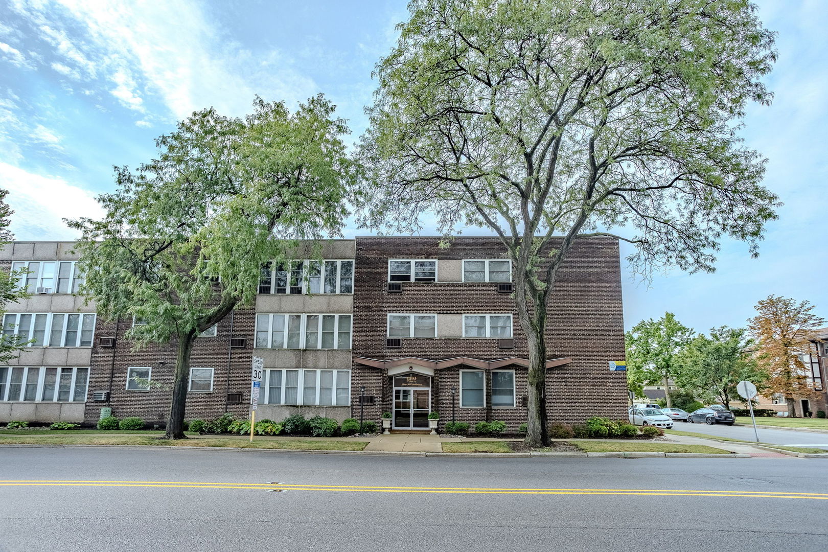 a front view of a building