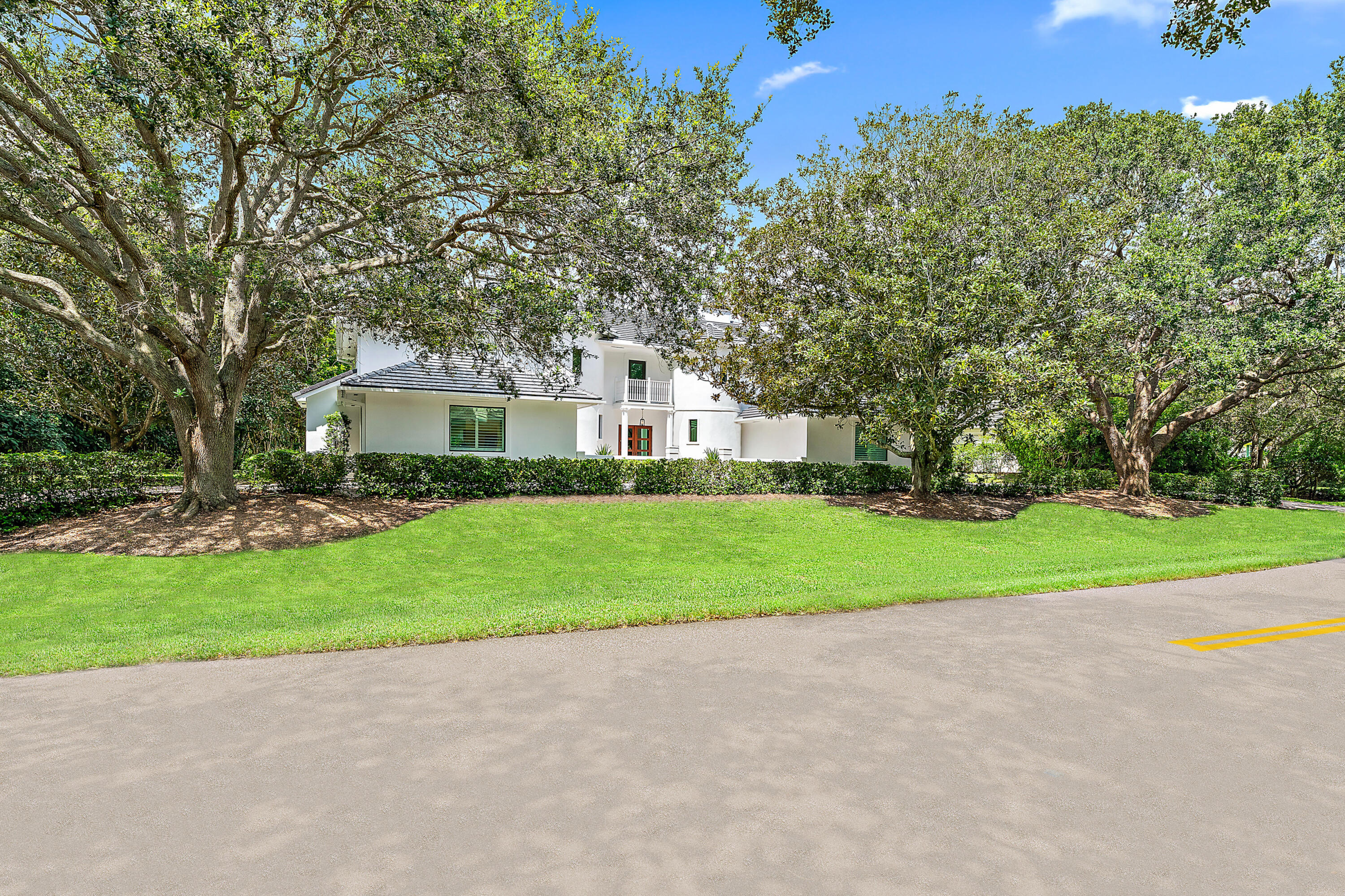 a view of a house with a yard and tree s