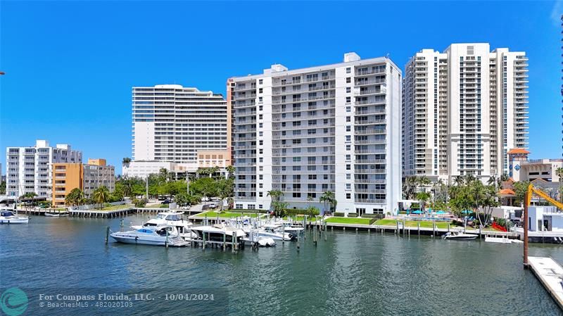 a view of a building with lake view