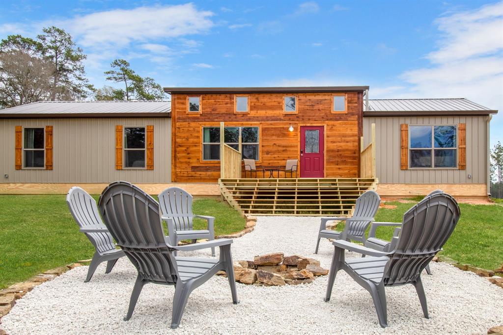 a deck view with a seating space