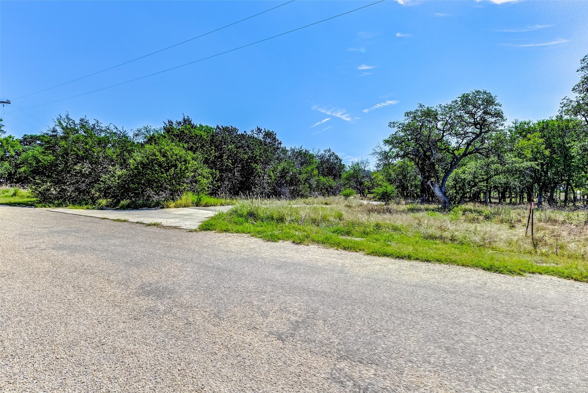 a view of a field with trees in background