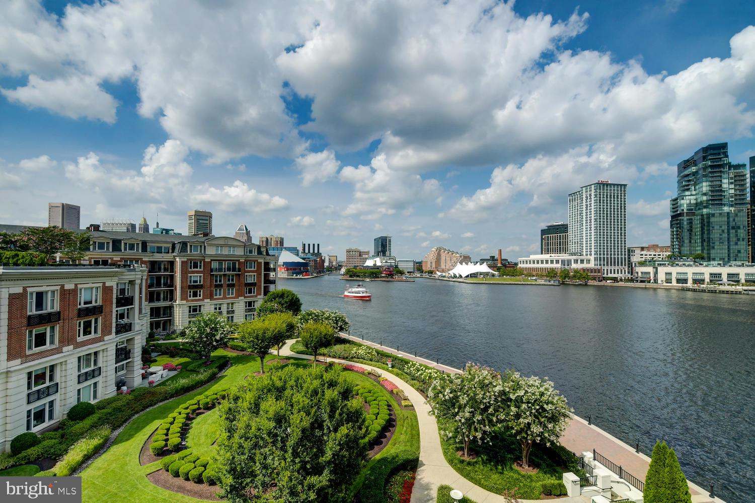 a view of a lake with a city