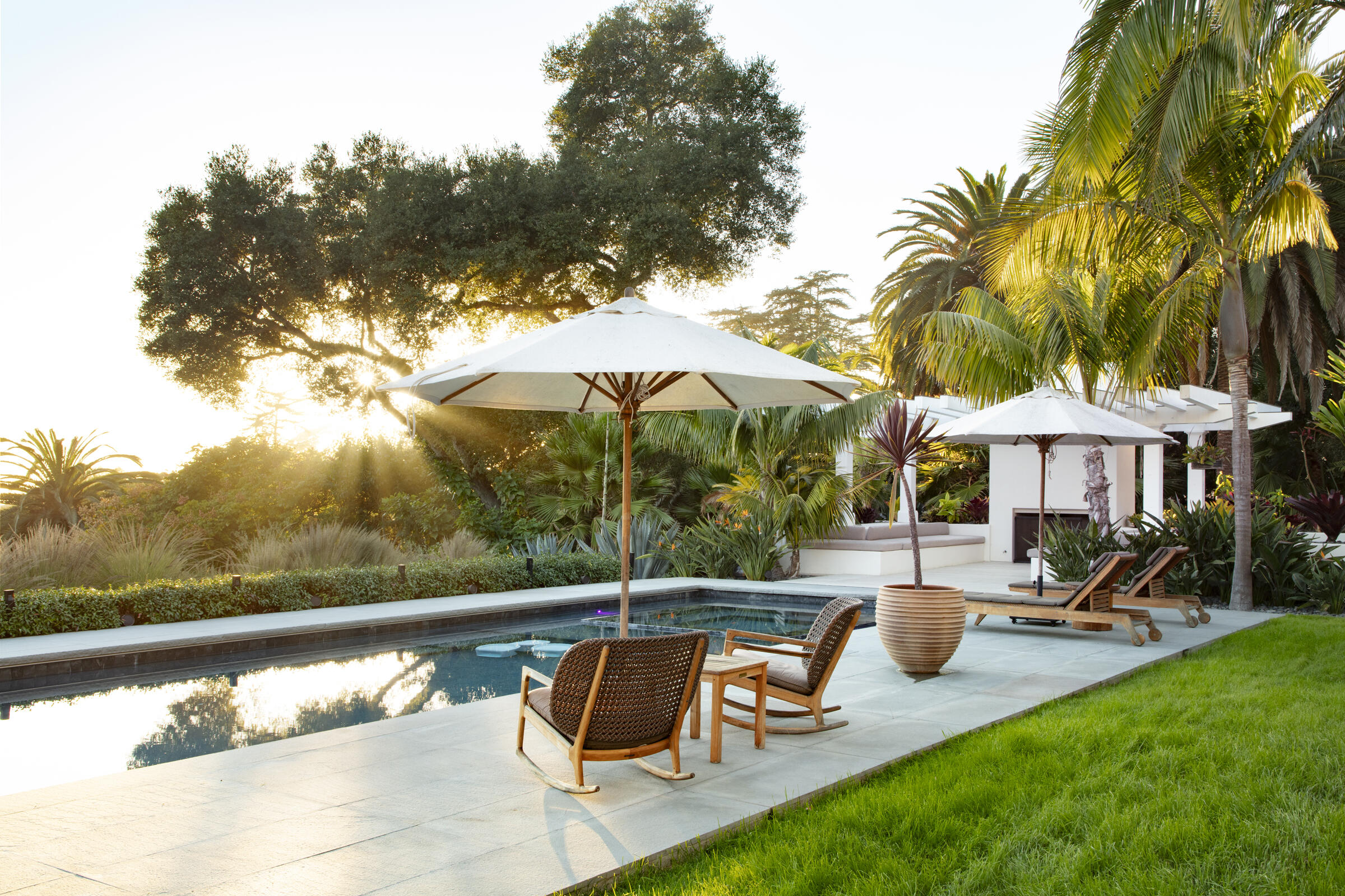 a view of a swimming pool with a patio