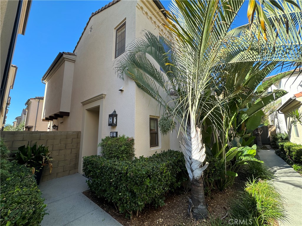 a front view of a house with a plant