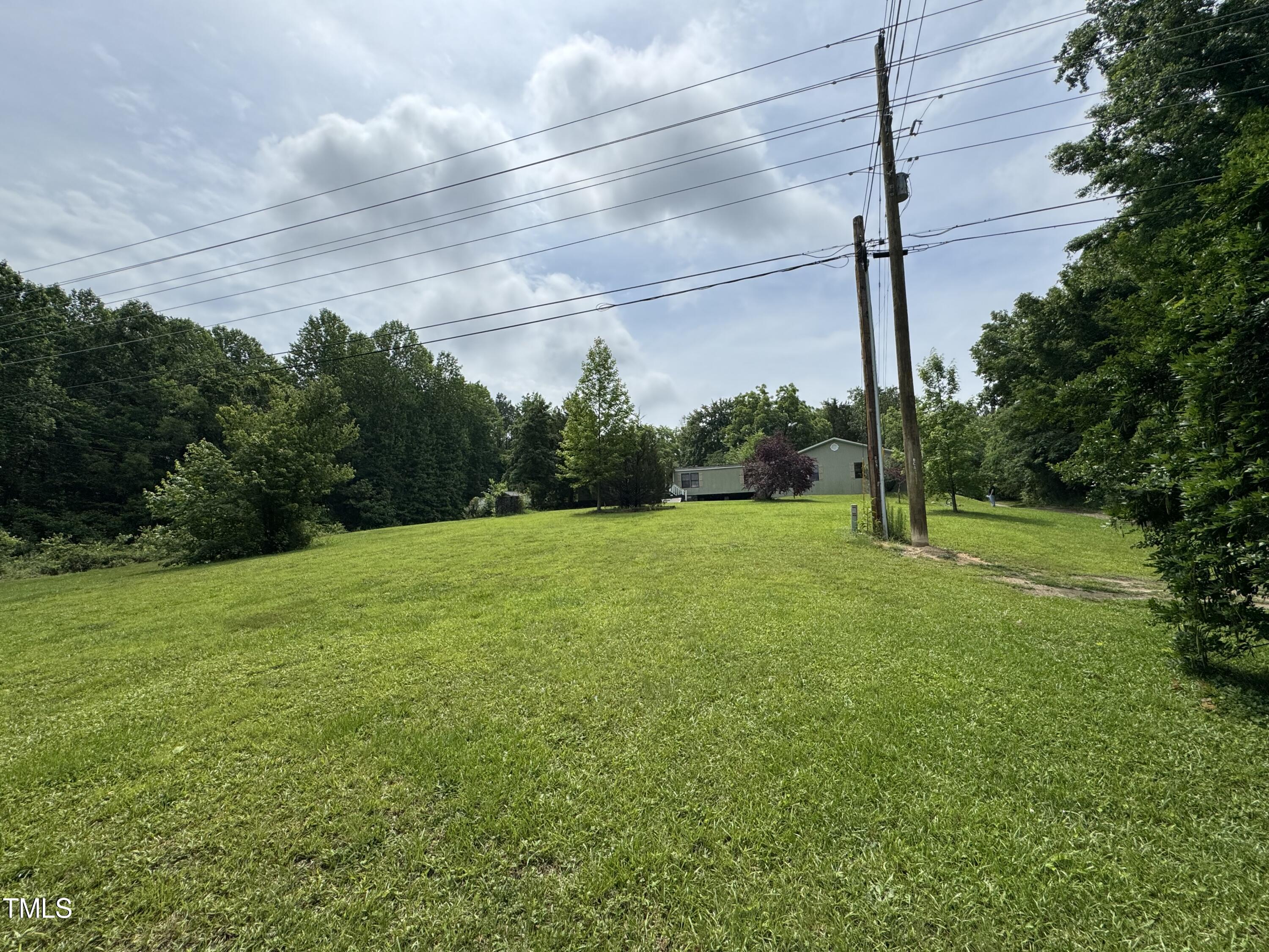 a view of a field with a tree in the background