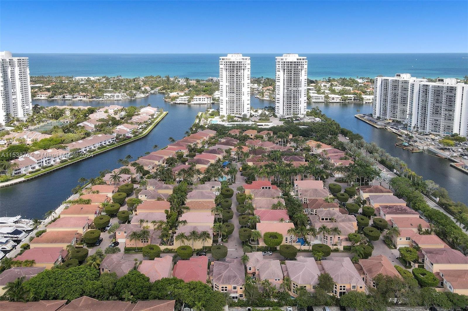 an aerial view of city and lake