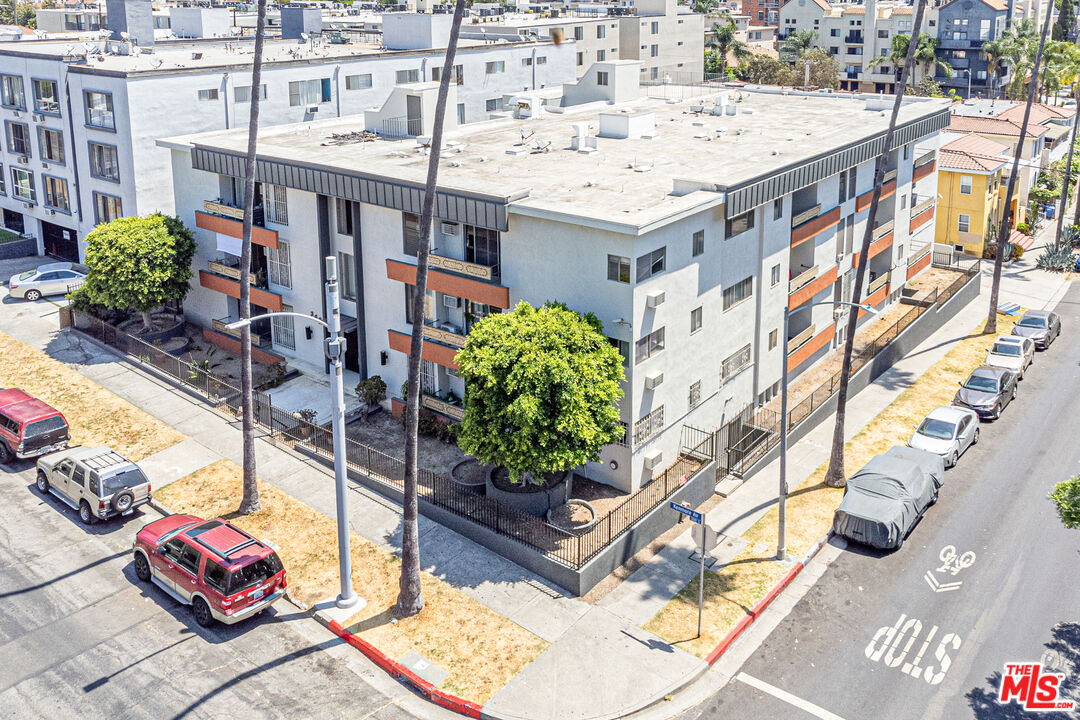 a aerial view of a multi story parking building