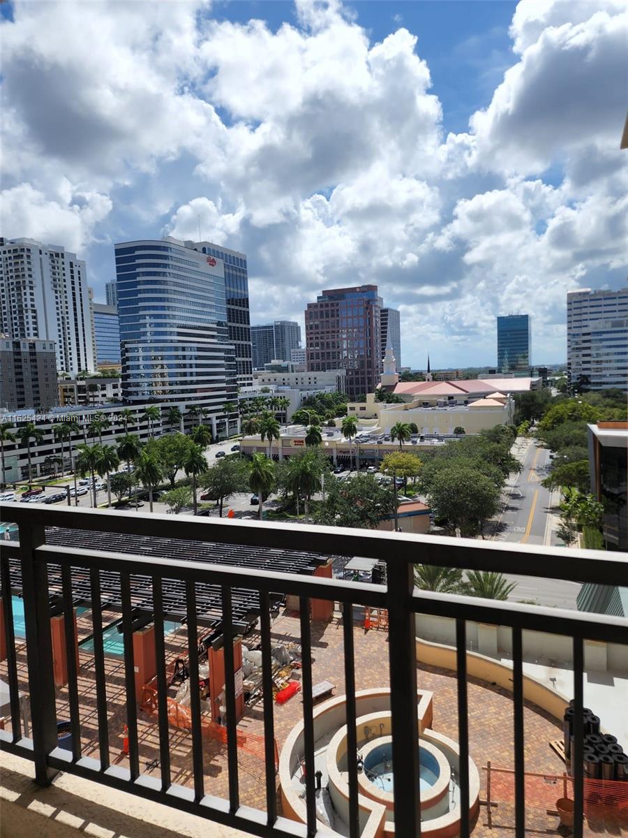 a view of a city from a balcony