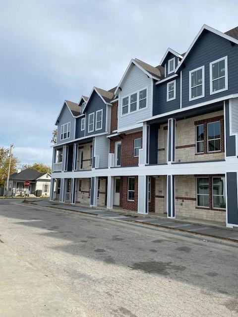 a front view of residential houses