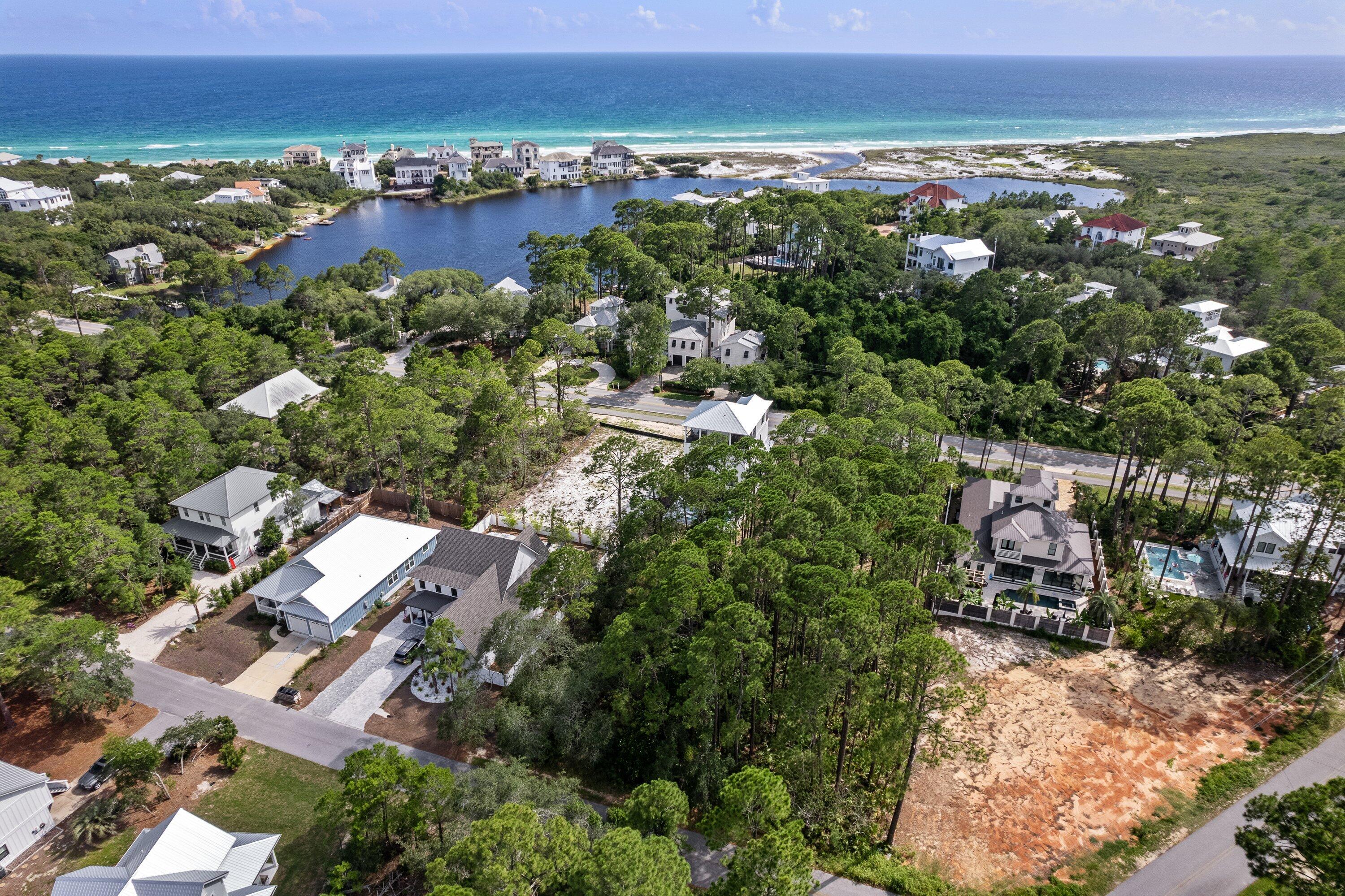 an aerial view of residential building and trees