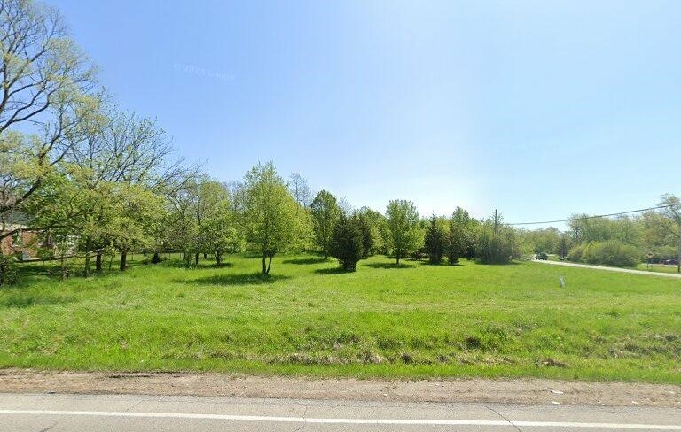 a view of a grassy field with trees