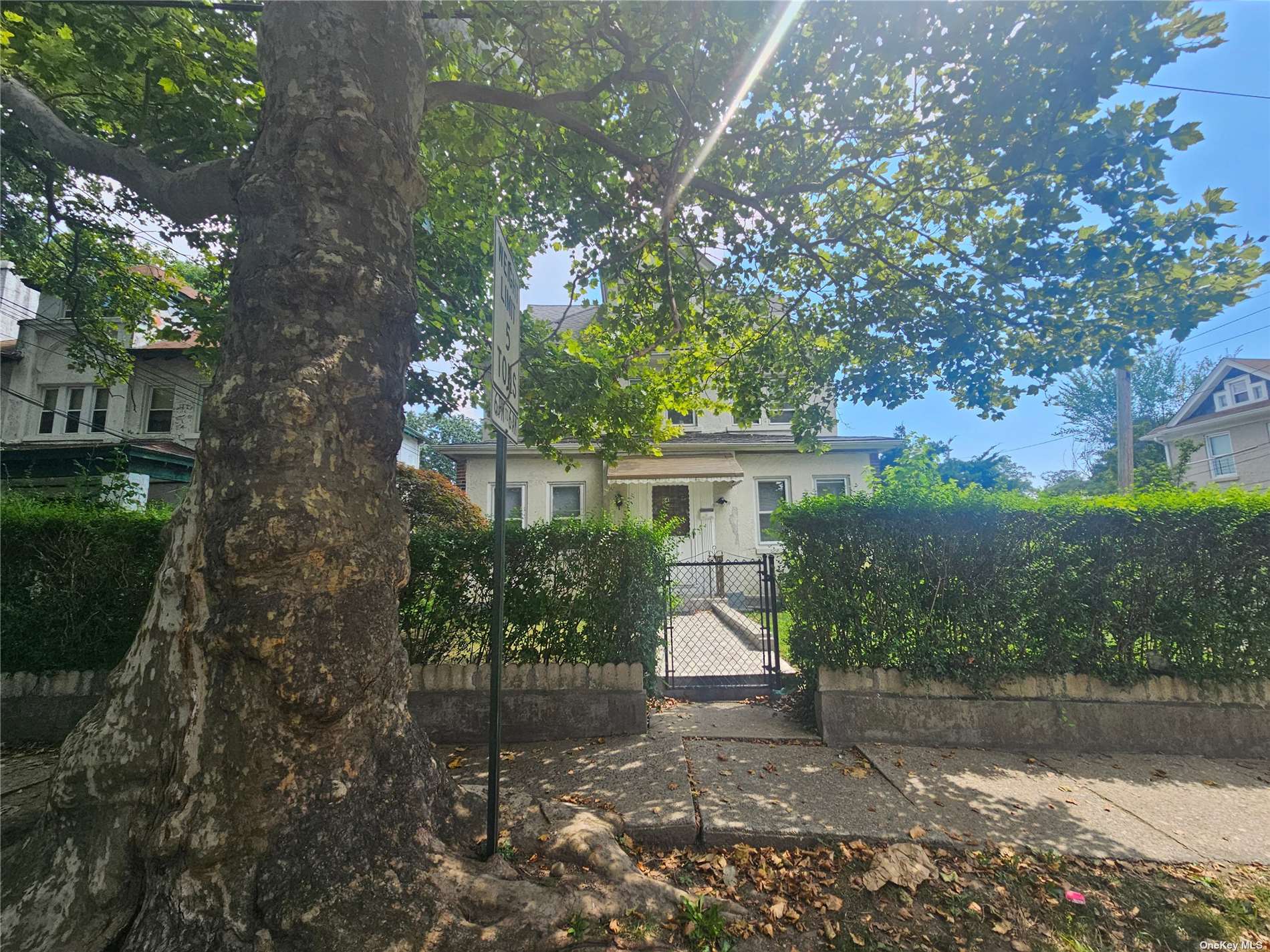 a view of a house with a tree in front of it