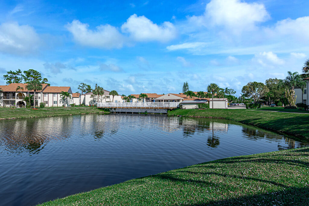 a view of a lake with a yard