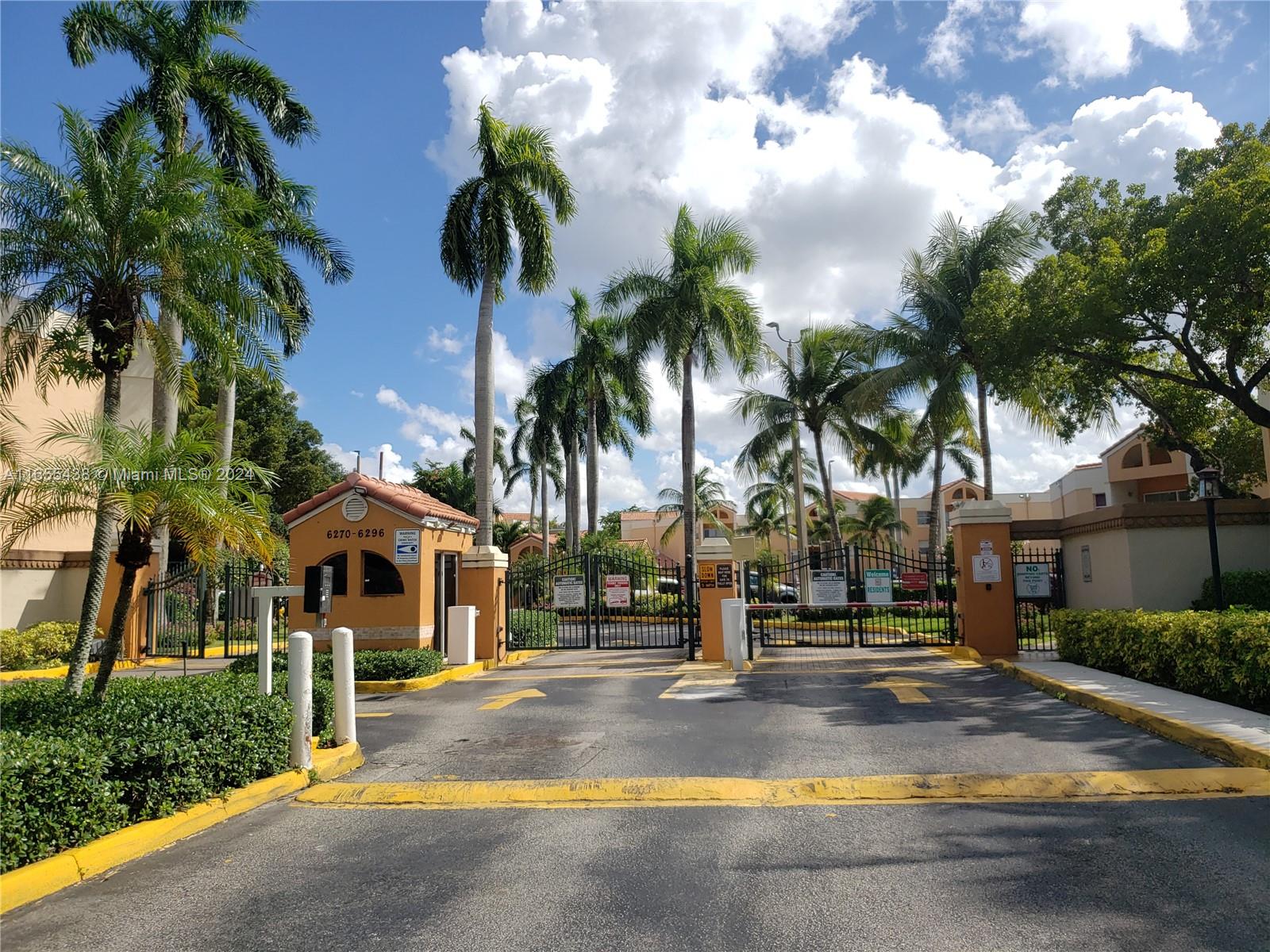 a view of street with palm trees