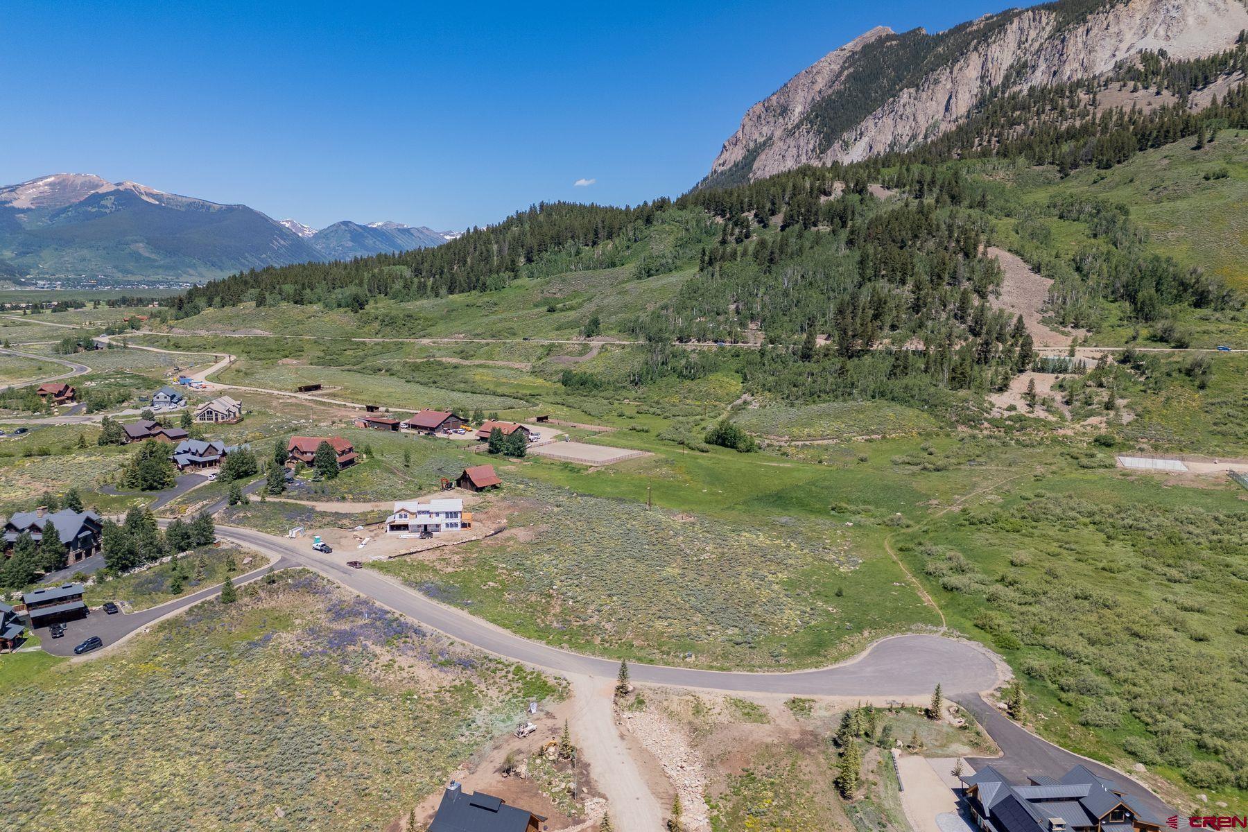 a view of a mountain from a yard