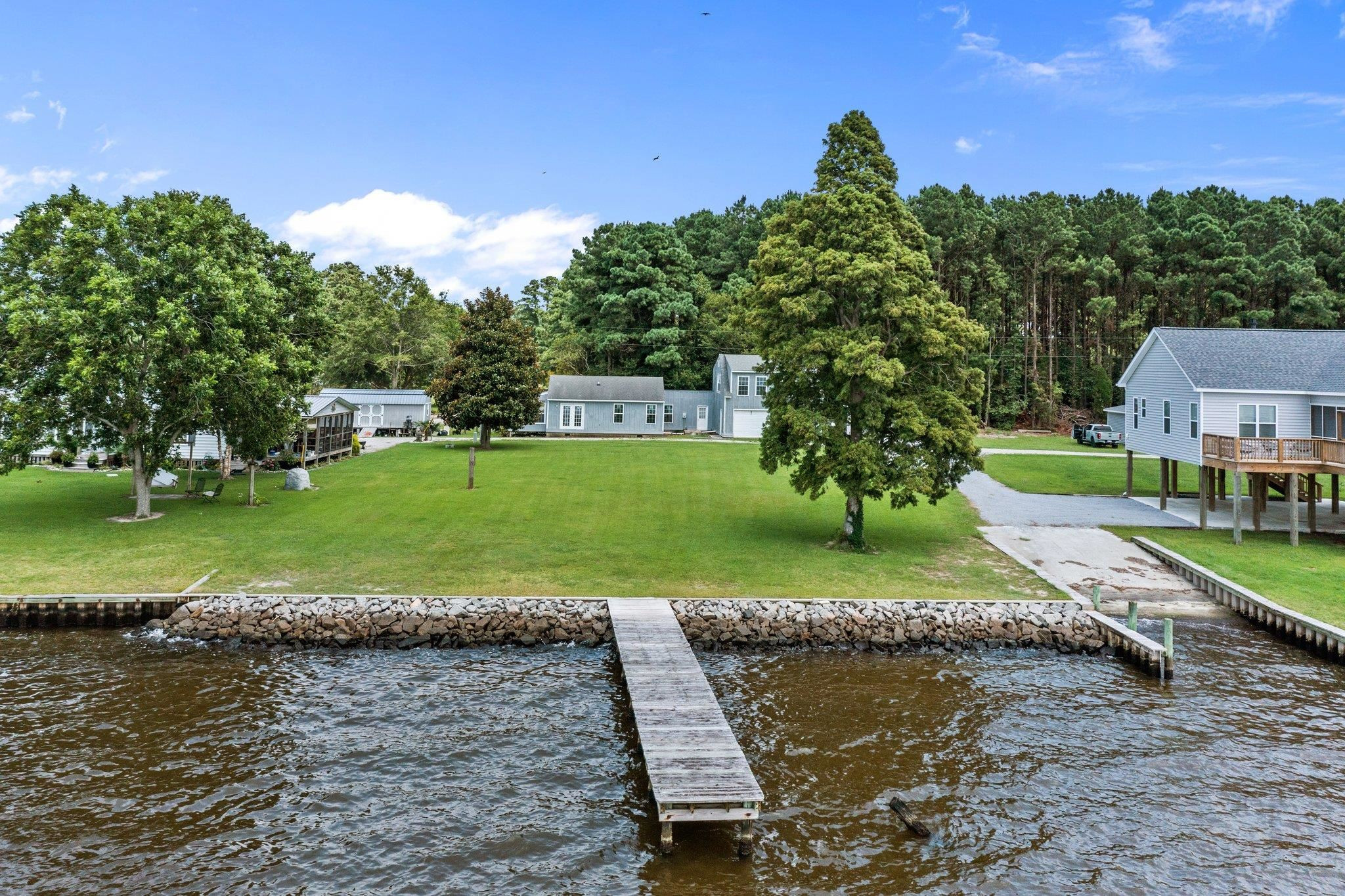 a view of a lake with houses