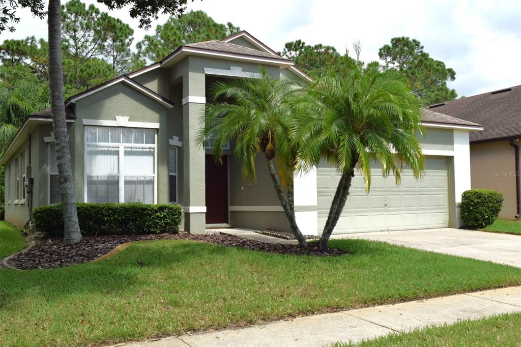 a view of a house with a yard and plants