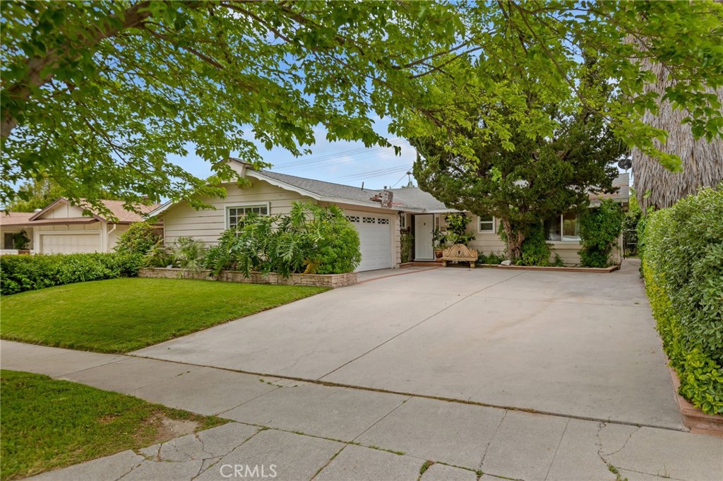 a view of a house with a tree and plants