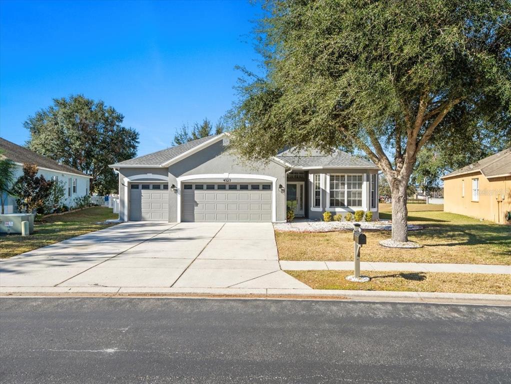 front view of a house with a patio