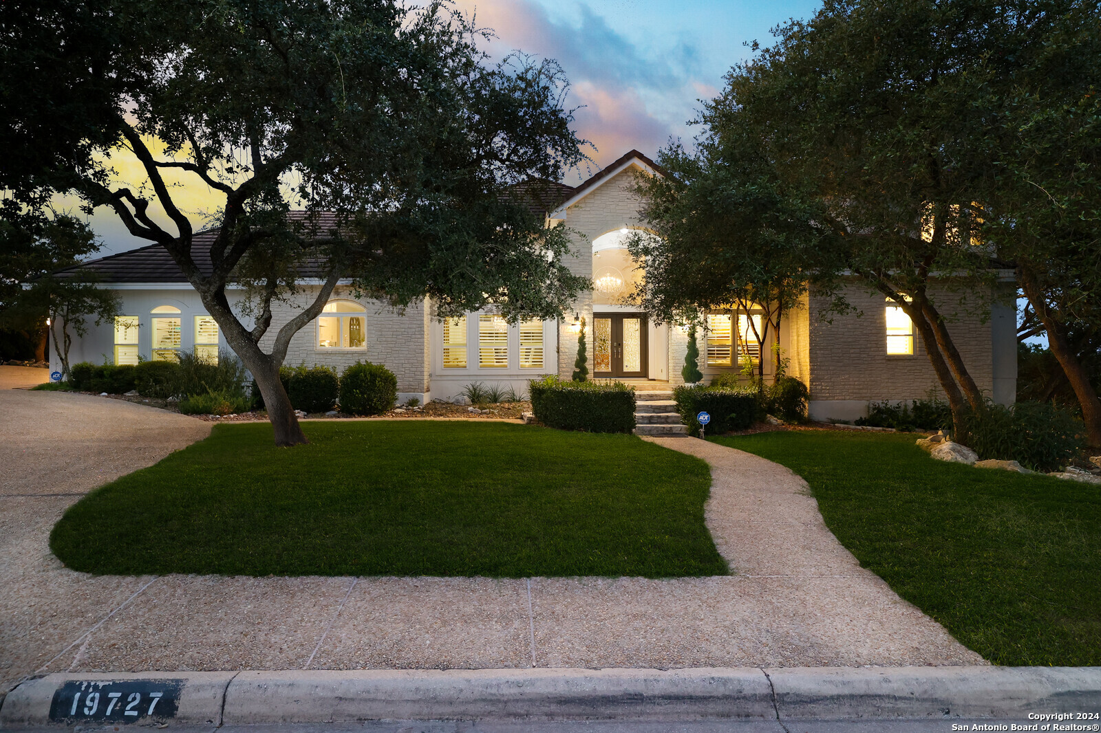 a view of a yard with plants and trees