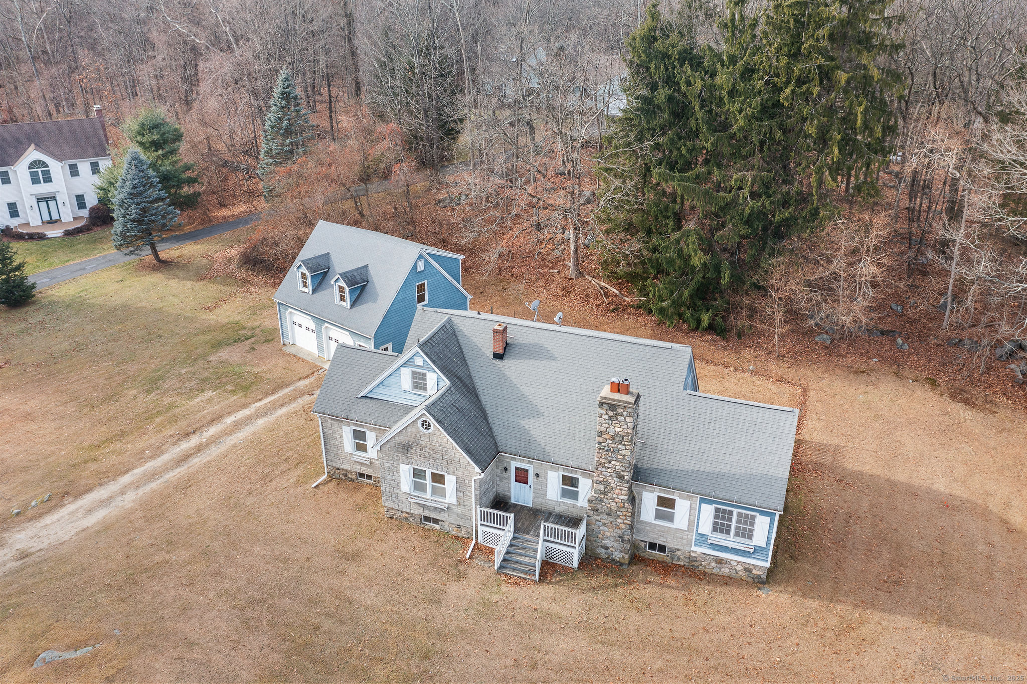 Drone view of property