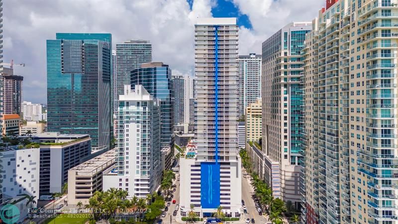 a city view with tall buildings