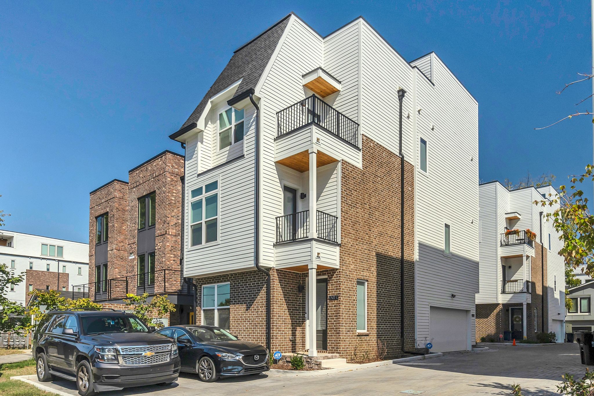 a front view of a building with street view