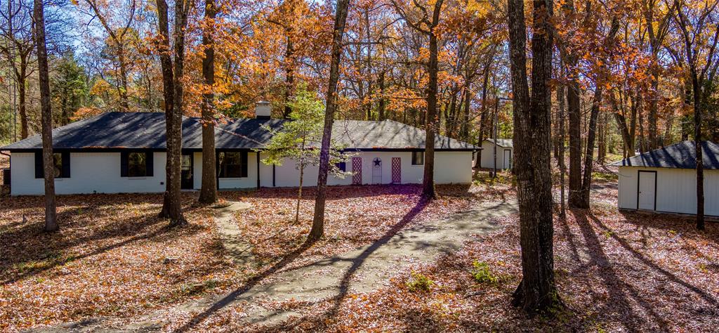 a view of a house with backyard and trees