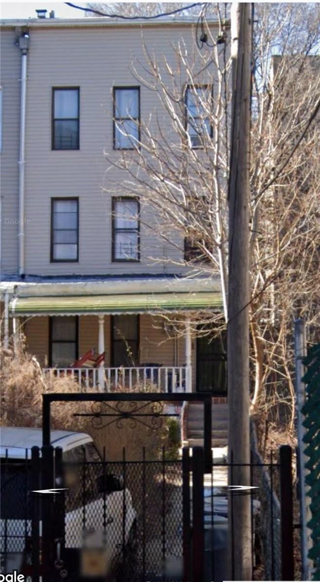 a building with table in front of it