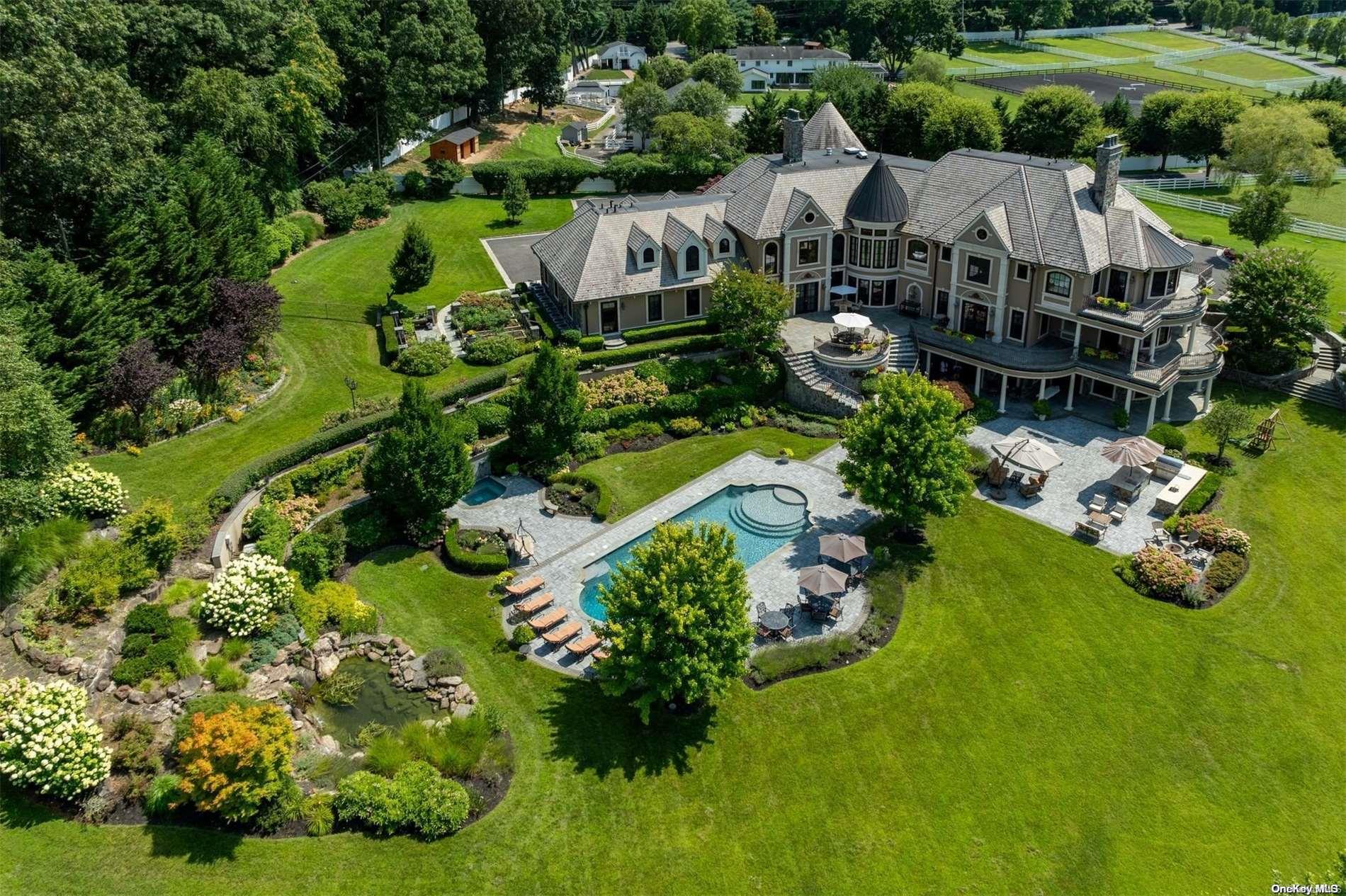 a aerial view of a house with garden