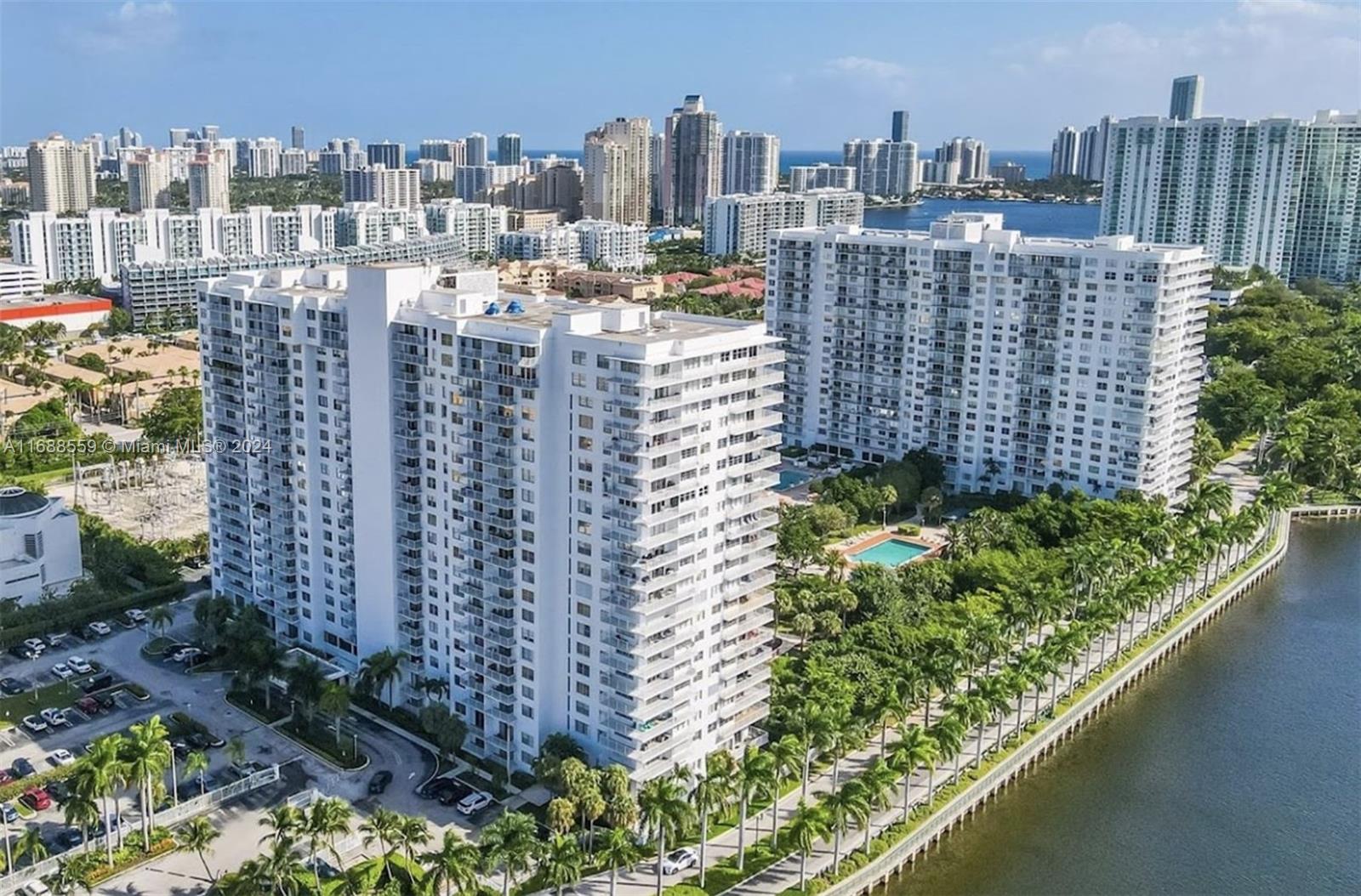 a city view with tall buildings