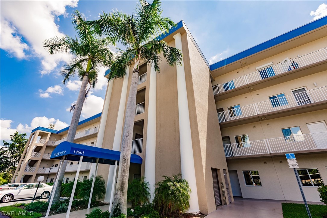 a front view of a building with balcony